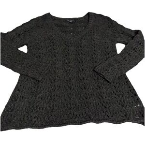 American Eagle Long Sleeve Sweater Gray Womens Size Medium Open Knit Crochet Top
